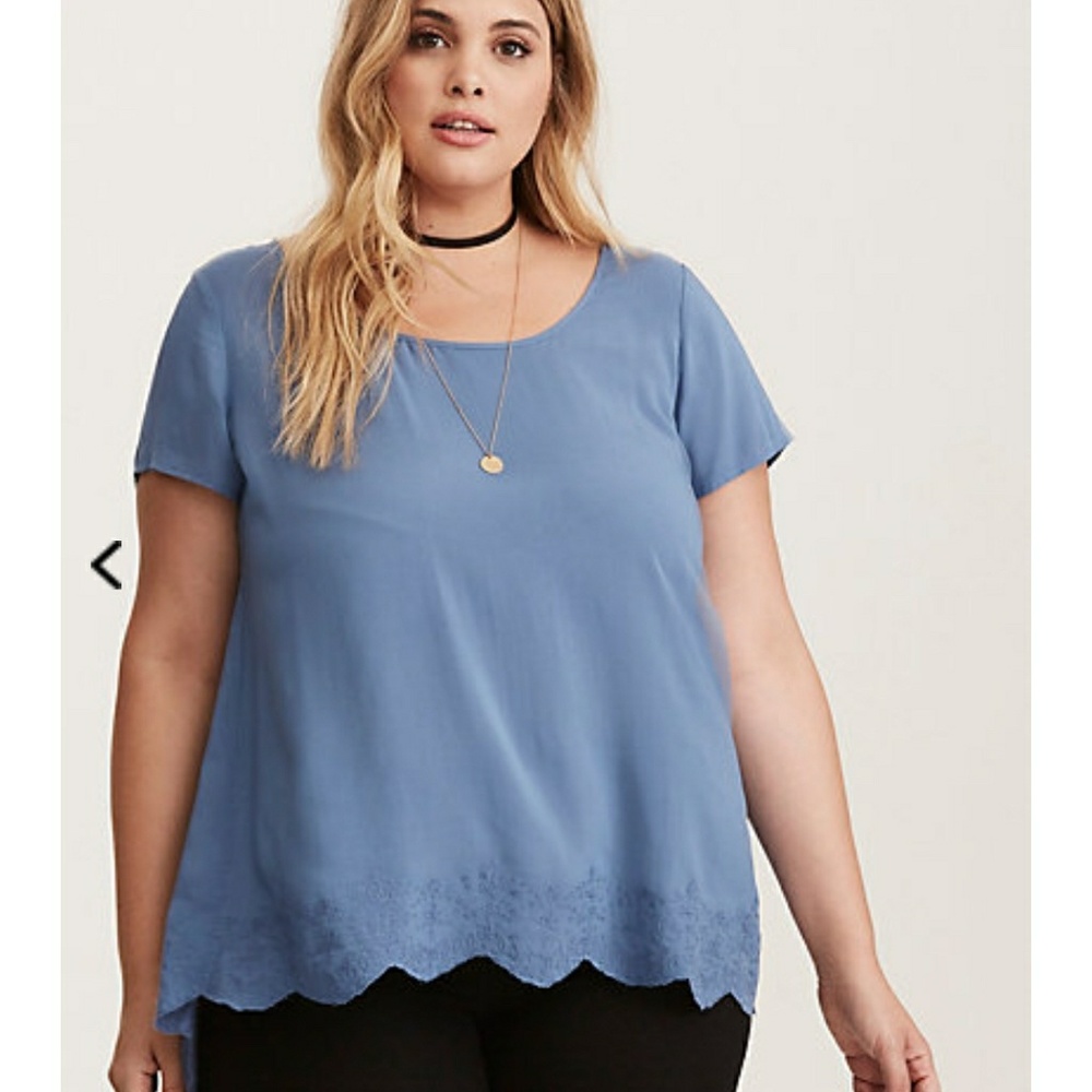 NWOT - Embroidered Trim Split Back Top